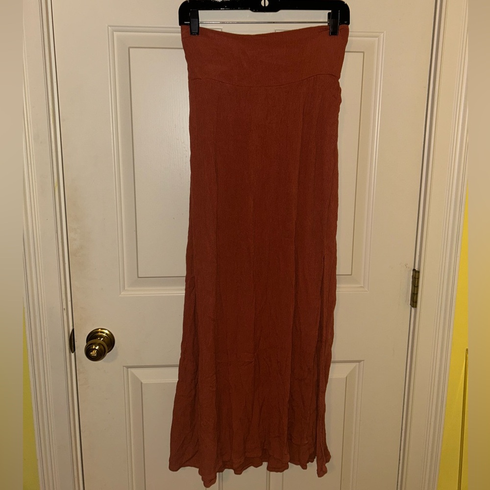 Brown Pleated A-Line Maxi Skirt